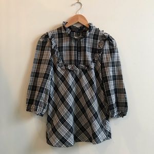 Banana Republic Buffalo Plaid Ruffle Trim Top